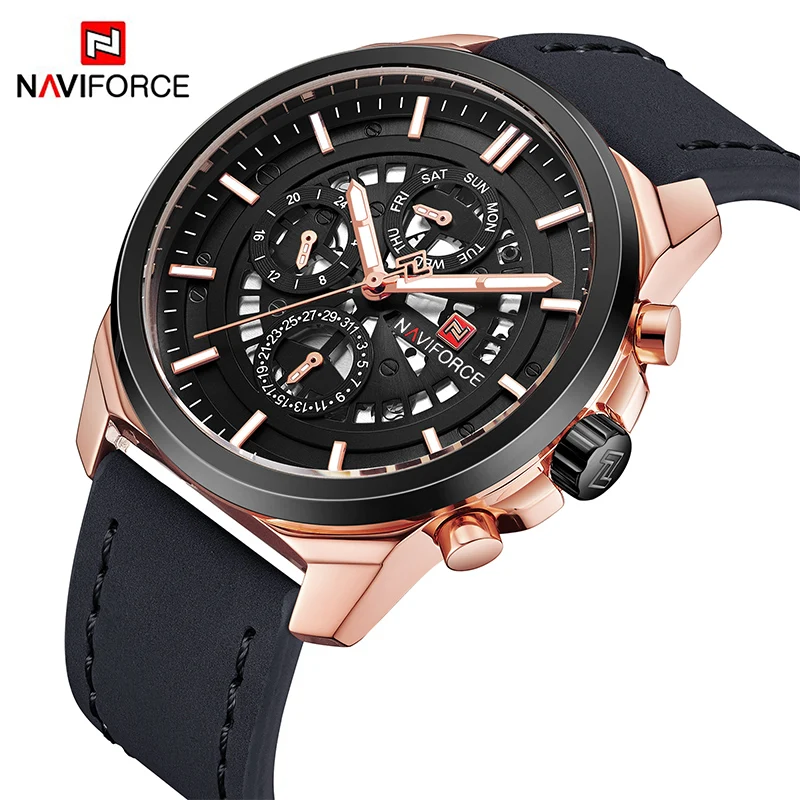 

New NAVIFORCE Men Fashion Sport Watches Men's Week Leather Quartz Wrist Watch Male Military Date 24 Hour Clock Relogio Masculino
