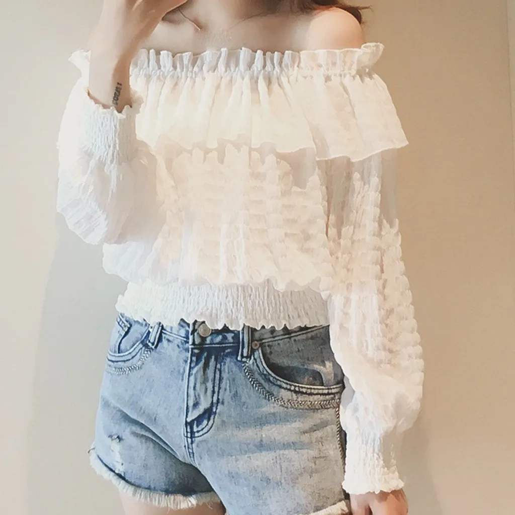 Women blouse 2019 Fashion Off Shouder Women's Shirt Long Sleeve Loose Leisure Shirt Korean