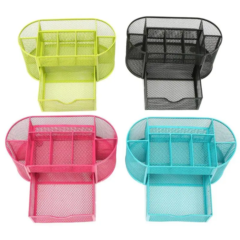 9 cells Metal Mesh Desk Organizer Desktop Storage Box Organiser For Drawer Pencil Pen Card Office Stationery Holder