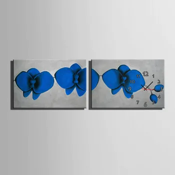 

Free Shipping E-HOME Blue Flowers Clock in Canvas 2pcs wall clock
