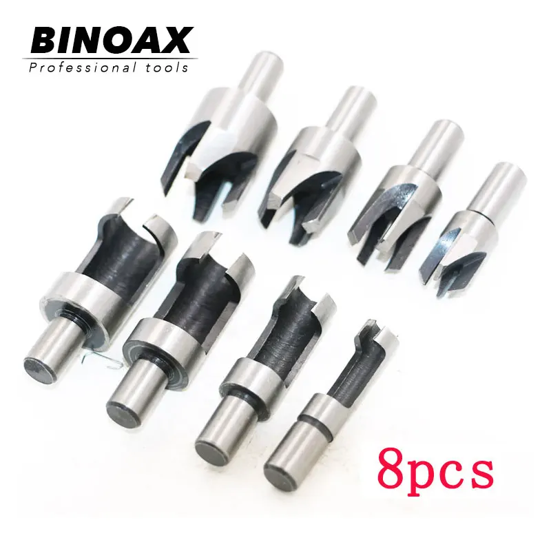  BINOAX 8pcs Carbon Steel Woodworking Tenon Wood Plug Hole Cutter Drill Bit Dowel Maker