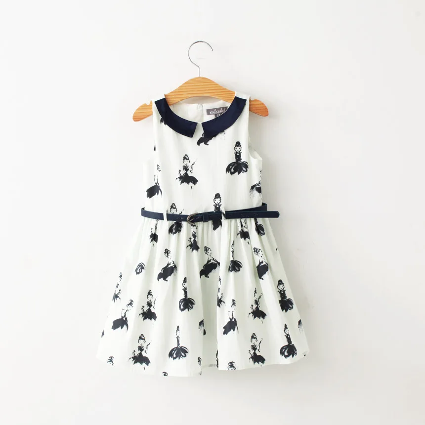Hot Sale New Children Clothing Fashion Girls Dresses With Belt Print