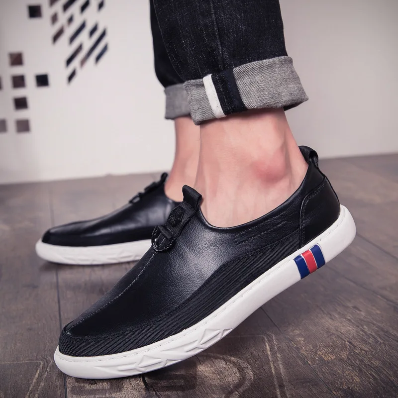 

leather shoes men's overshoes, slats leather fashion black-and-white young men's shoes low-top Rover shoes British men's shoes