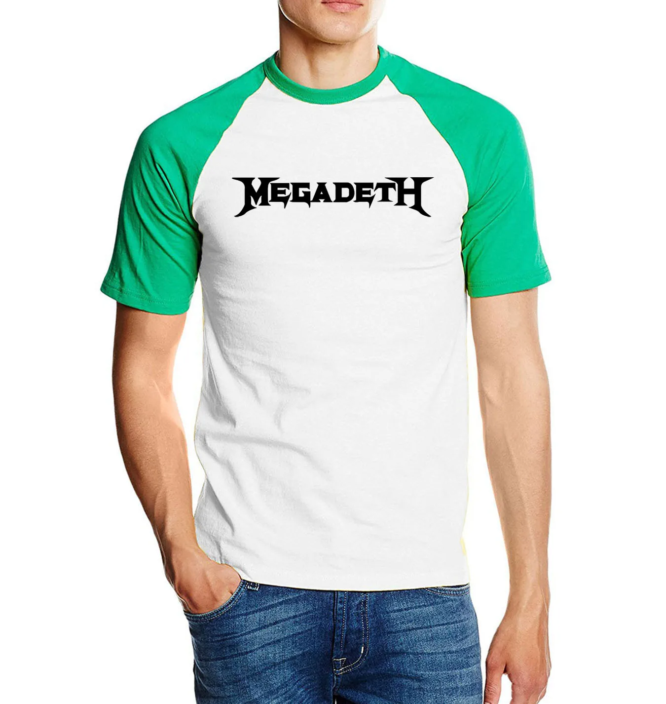 Горячая Распродажа, футболка Megadeth с металлической лентой, лето, новинка, хлопок, высокое качество, реглан, Мужская футболка, модные хип-хоп топы, футболки - Цвет: green white