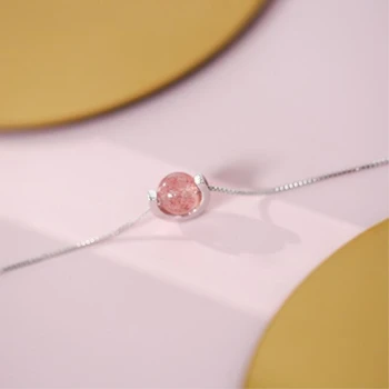 

Strawberry Crystal Semicicle 925 Sterling Silver Sweet Temperament Female Cute Trendy Fresh Resizable Bracelets SBR052