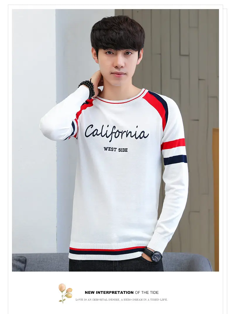 2019 Autumn Contrast Color Sweater Men O-Neck Cotton Knitted Pullover Men Winter Fashion Korean Style Striped Mens Sweaters Male 04
