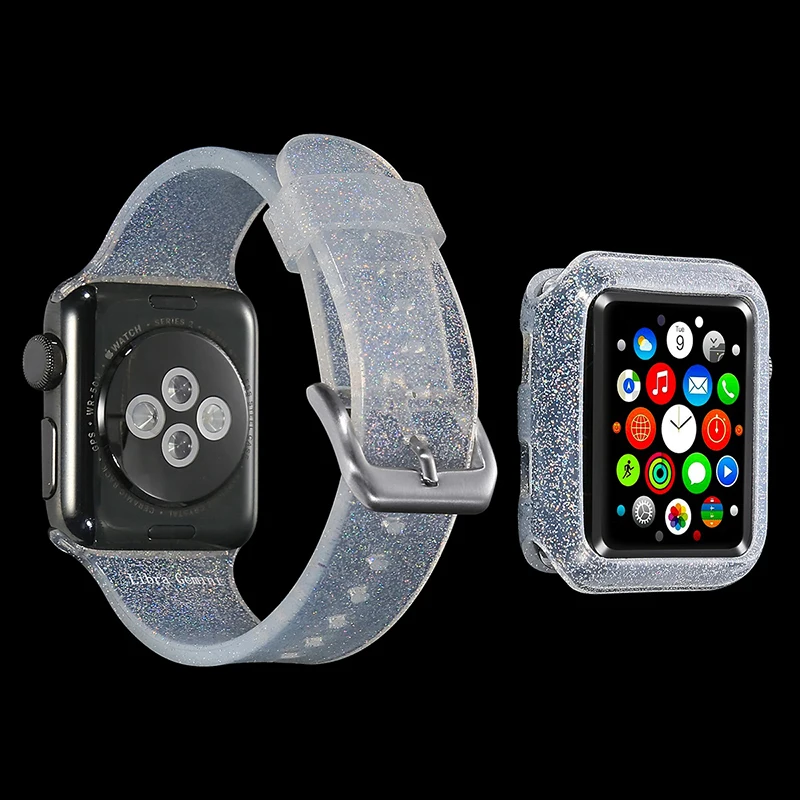 Цветной мягкий силиконовый спортивный ремешок с блестками для Apple Watch 38 мм 42 40 44