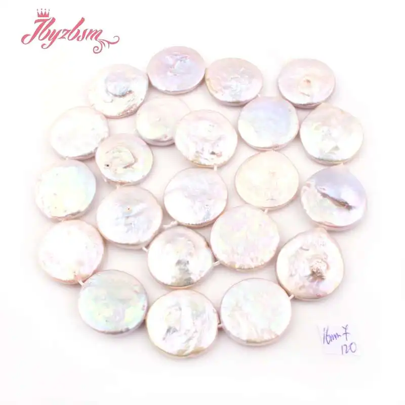 20-25mm Coin Freshwater Pearl Beads Loose Natural Stone Beads For Jewelry Making DIY Necklace Bracelets Spacer Strand 15" - Color: 16mm white