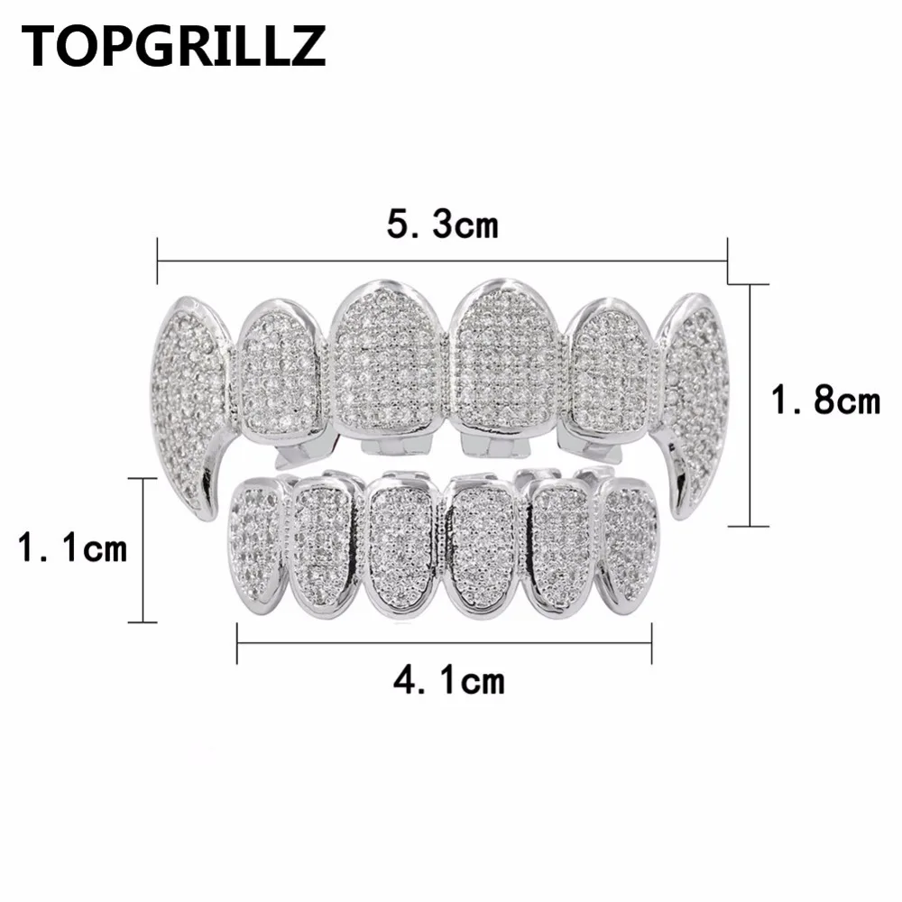 TOPGRILLZ пользовательский Fit посеребренный CZ микро проложить сверху и снизу Пользовательские Гриль Набор родий зубы грили вампирский зуб Grillz