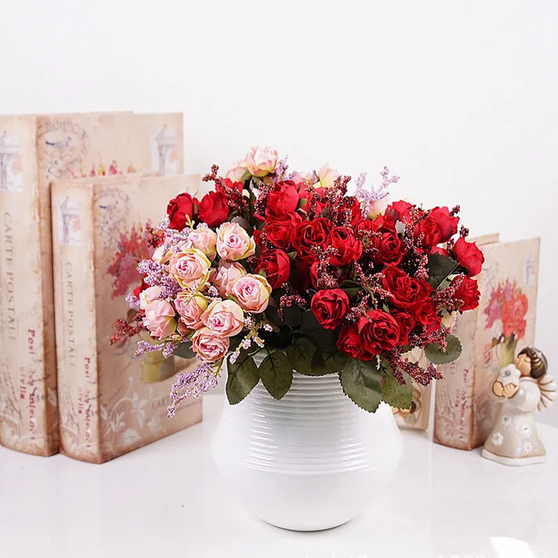 

15heads/bundle Artificial flowers for christmas home wedding decor accessories diy gift fake plastic flowers silk Flannel rose