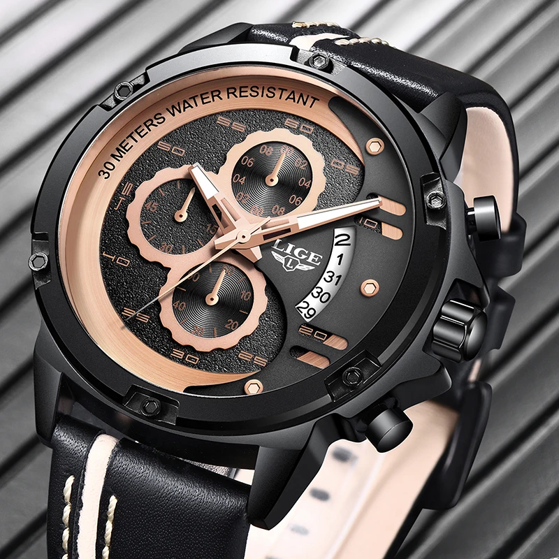 2019 LIGE New Casual Leather Mens Watches Top Brand Luxury Male Milltary Sport Waterproof Analog Quartz Watch Relogio Masculino