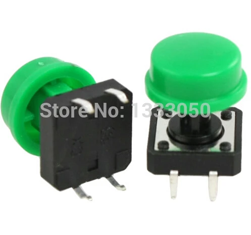

10pcs 4 Pin Green Cap Momentary Tactile Tact Push Button Switch 12 x 12mm x 12mm