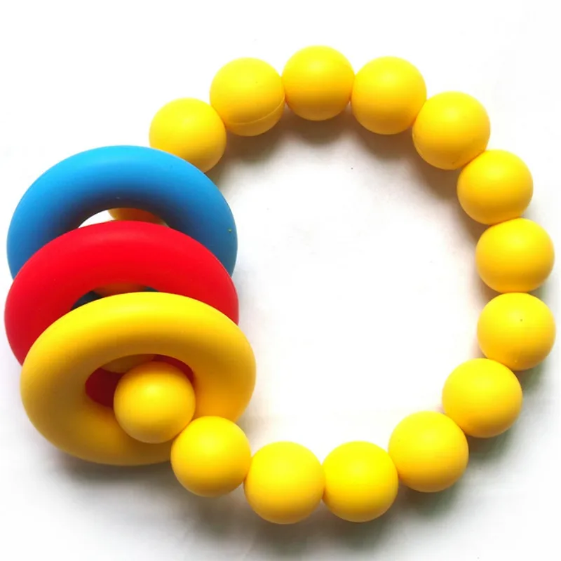 2pcs/lot Natural Baby Toy Silicone Teething Ring Toy in Rainbow