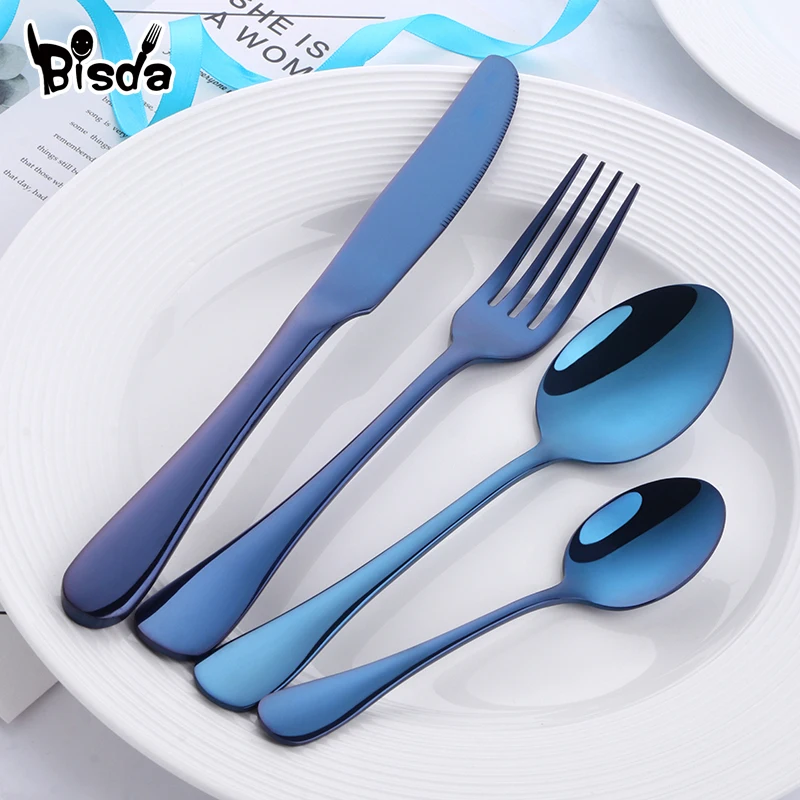 Набор золотых столовых приборов из нержавеющей стали 18/8 4 шт.|blue dinner sets|gold cutlery setset