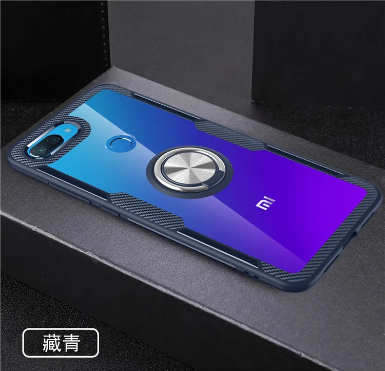 Для xiaomi mi 8 Lite чехол с кольцом-подставкой магнит прозрачный противоударный защитный чехол на заднюю панель для xiaomi mi 8 lite оболочка - Цвет: navy blue