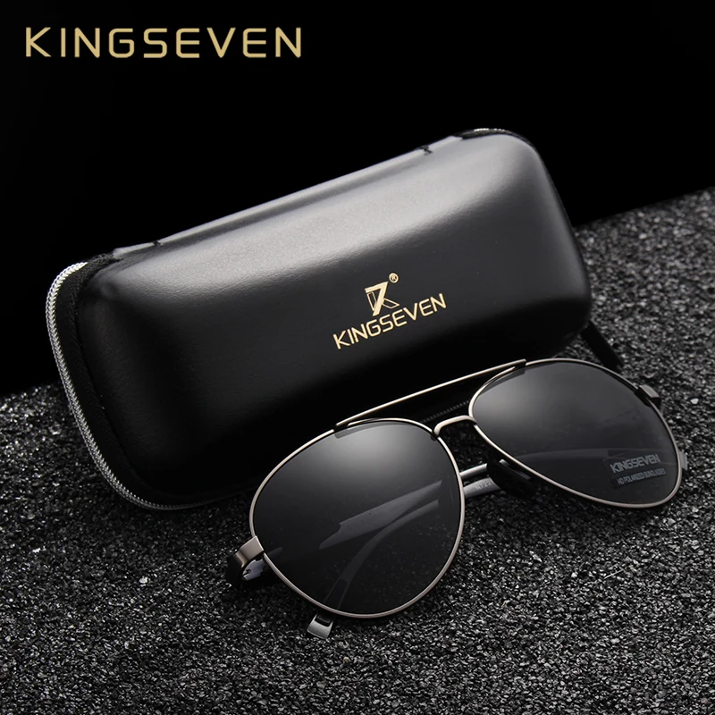 Мужские солнцезащ. Очки в алюминиевой оправе KINGSEVEN черно серые солнцезащитные