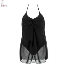Women Black Halter Ruched Semi Sheer Overlay High Waist One Piece Swimsuit 2016 New Sexy Plain Bathing Suit Plus Size Swimwear