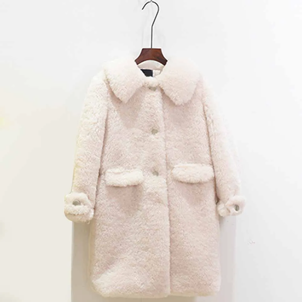 TXJRH стильная длинная пушистая верхняя одежда из искусственного овечьего меха с карманами, однобортная длинная куртка с длинными рукавами, пальто, топы, 3 цвета