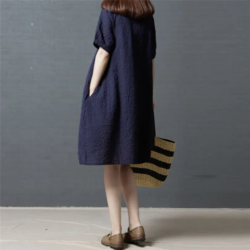 New Fashion Women Girls Summer  Patchwork Short Sleeve Beach O-Neck Loose Sweet Dress Casual Daily dress #5F09 (5)