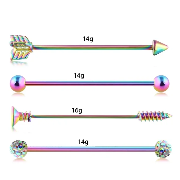 TIANCIFBYJS промышленные серьги-гантели из нержавеющей стали с винтовым ушным хрящом Tragus Helix-Conch пирсинг ювелирные изделия 14 г - Окраска металла: 4pcs rainbow