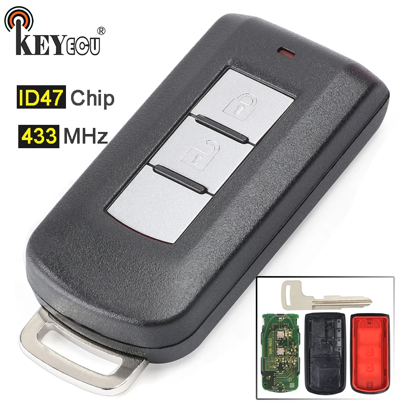 

KEYECU 1x/ 2x 433MHz ID47 Chip Replacement 2 Button Remote Key Fob for Mitsubishi Lancer Outlander with Uncut Blade