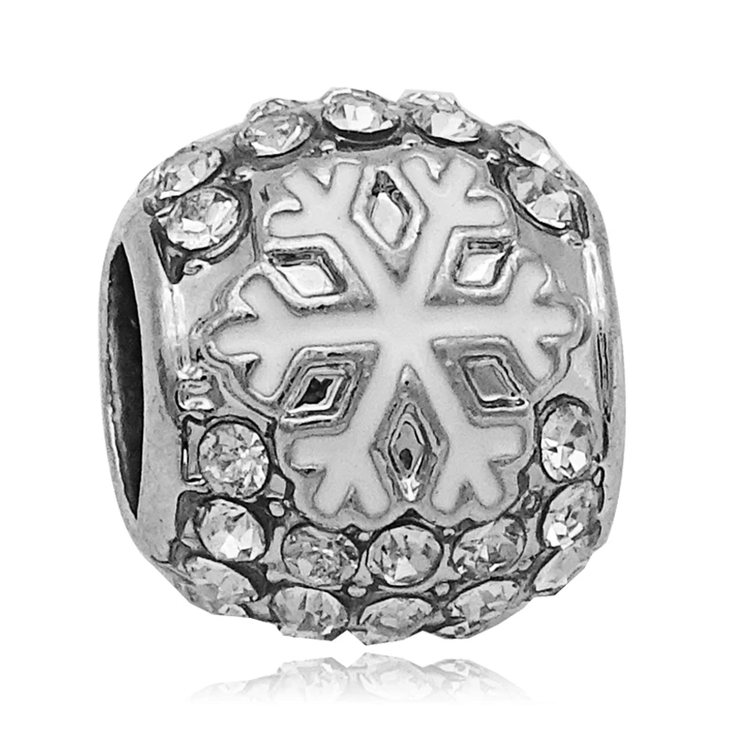 

Free shipping 1PC Silver Enamel Christmas Crystal Paved Snowflake Beads Charms Fits Pandora Charm Bracelets DIY Fashion Jewelry