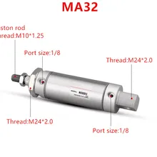 Нержавеющая сталь пневматический цилиндр с магнитом MA32 диаметр 32 мм ход 25-500 мм двойного действия один стержень воздушный цилиндр