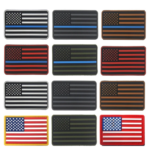 American Flag Patch PVC Rubber w/ Color options - USA Flag Patch, Thin Blue Line Patch, Thin Red Line Patch 2 inch x 3 inch w/ Velcro/Hook Backing