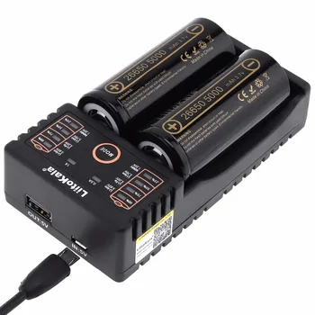 

LiitoKala Lii-202 battery charger+2pcs HK LiitoKala Lii-50A 26650 5000mah Rechargeable battery for flashlight,40-50A discharge