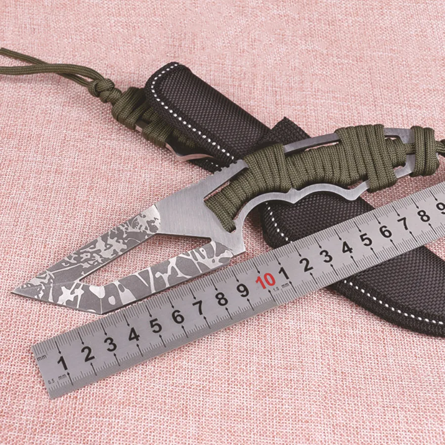

Tactical Outdoor Straight Knife 5Cr13 Integral Moulding Ropes Handle Etching Pattern Hunting Fishing Camping Fixed Blade Knives