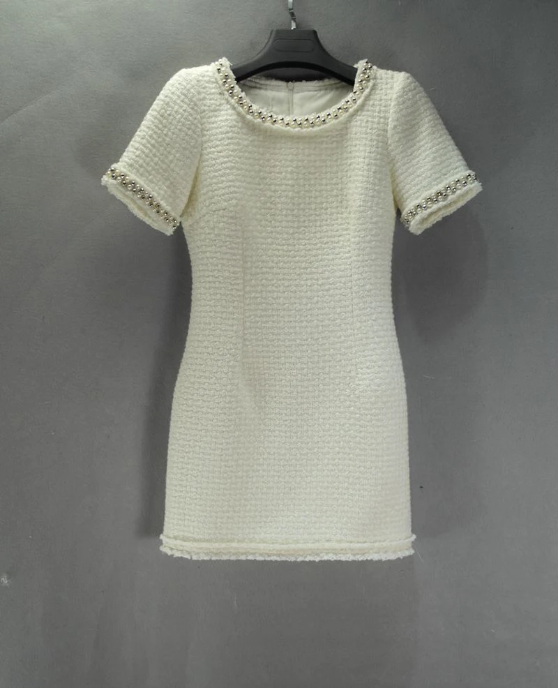 Белое твидовое платье весна/осень/зима передовое на заказ маленькое ароматное ветровое платье с короткими рукавами дамское шерстяное платье