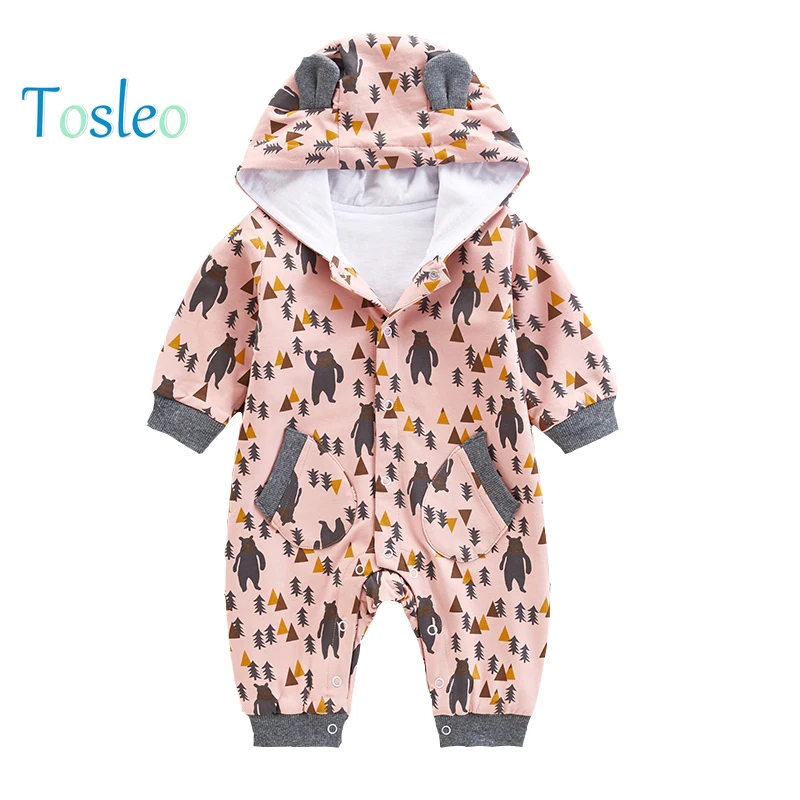 

2018 Cartoon Infant Clothes Spring Animal Printed Baby Rompers Autumn Bear Child Costume Baby Rompers Zipper