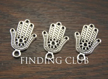 

30 pcs Antique Silver Hamsa Hand Charm Pendant DIY Metal Bracelet Necklace DIY Jewelry Findings 16x25mm A452
