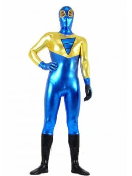 

Blue and Yellow Shiny Metallic Unisex Zentai Suit Halloween Cosplay Party Show Suit