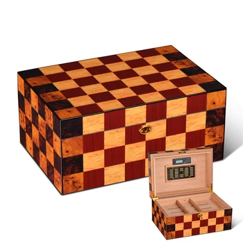 

High Quality Piano Lacquer Craft Large Size Double-deck Cedar Wooden Cigar Humidor W/ Electronic Hygrometer and Humidifier