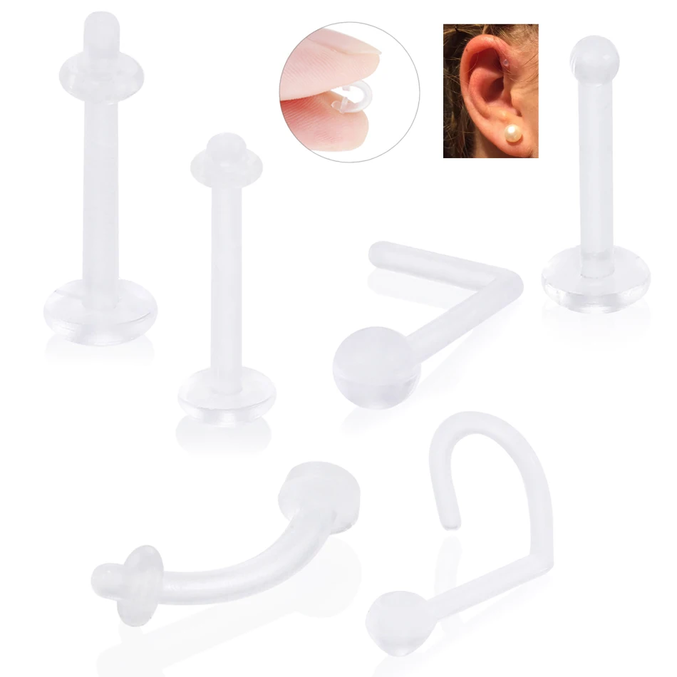 

5pcs/lot Bioplastic Nose Piercing Labret Piercing Eyebrow Piercing Nose Studs Ring Orelha Cartilagem Conch Piercing Body Jewelry