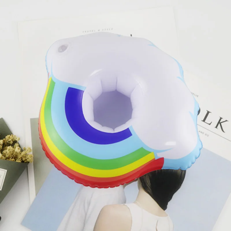 

2019 New Cute Inflatable Drink Jar Cup Holder Rainbow Shape Summer Beach Bath Toys Perfect Decoration Cute Rainbow Free shipping