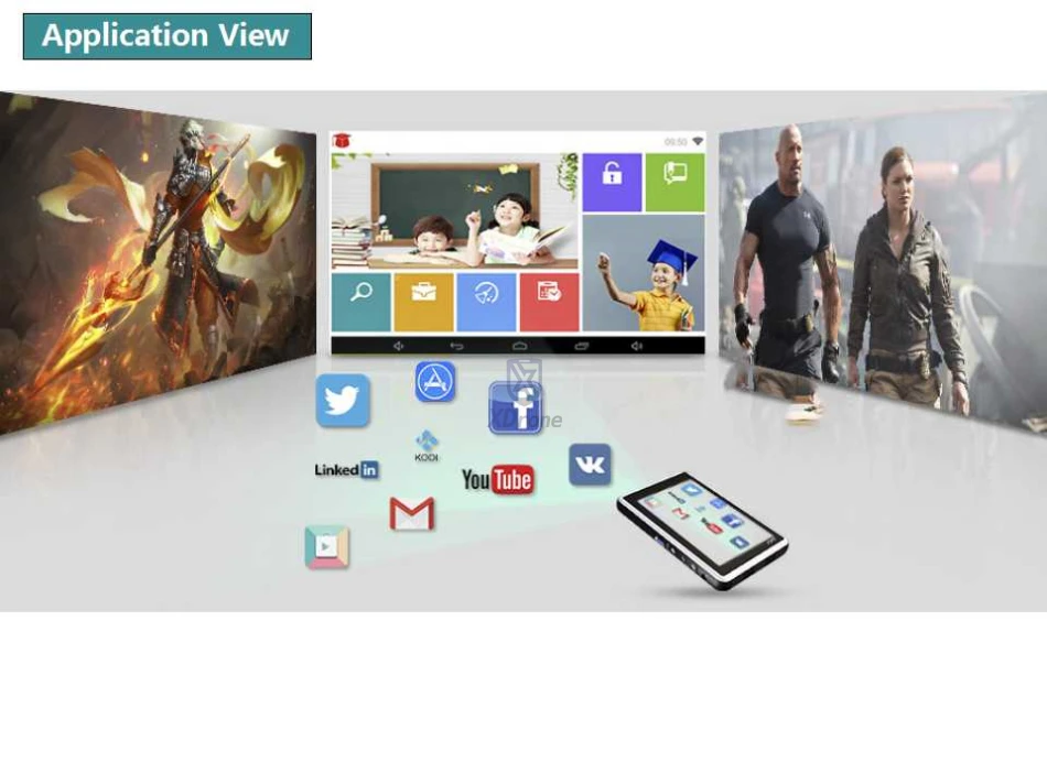 Китай Портативный Смарт Мини сенсорный Android проектор планшетный ПК DLP 150 люмен четырехъядерный RK3288 5,5 дюймовый экран WiFi Hi-Fi