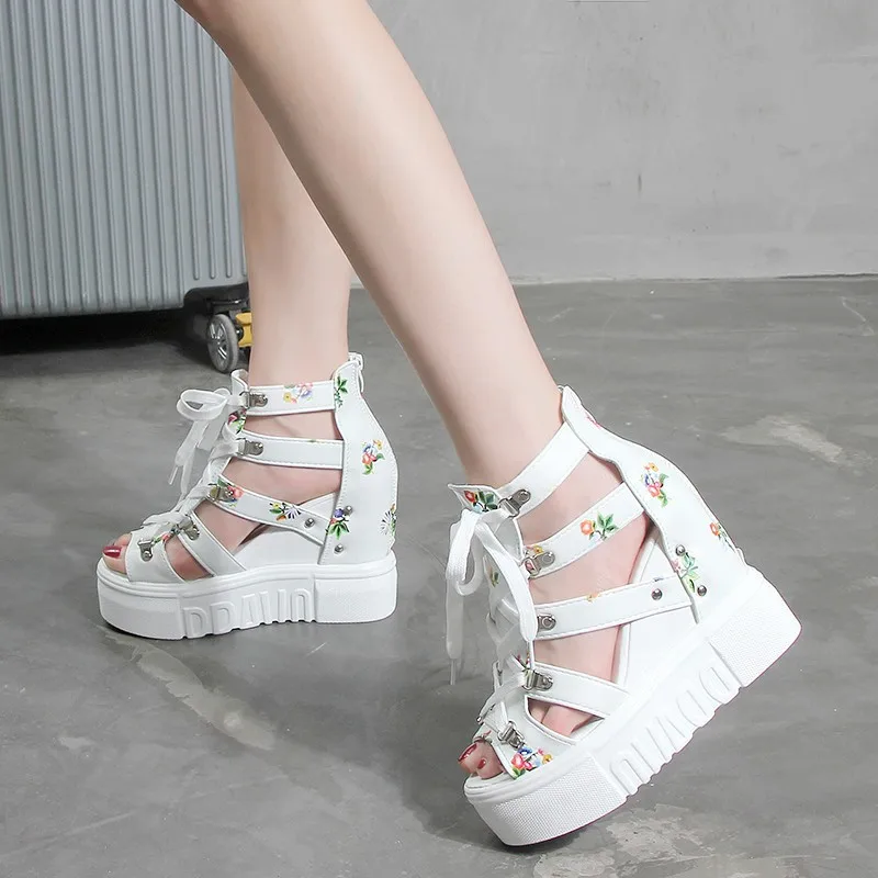 

2019 summer new style simple and simple floral increase high heels women comfortable Roman style wedge shoes