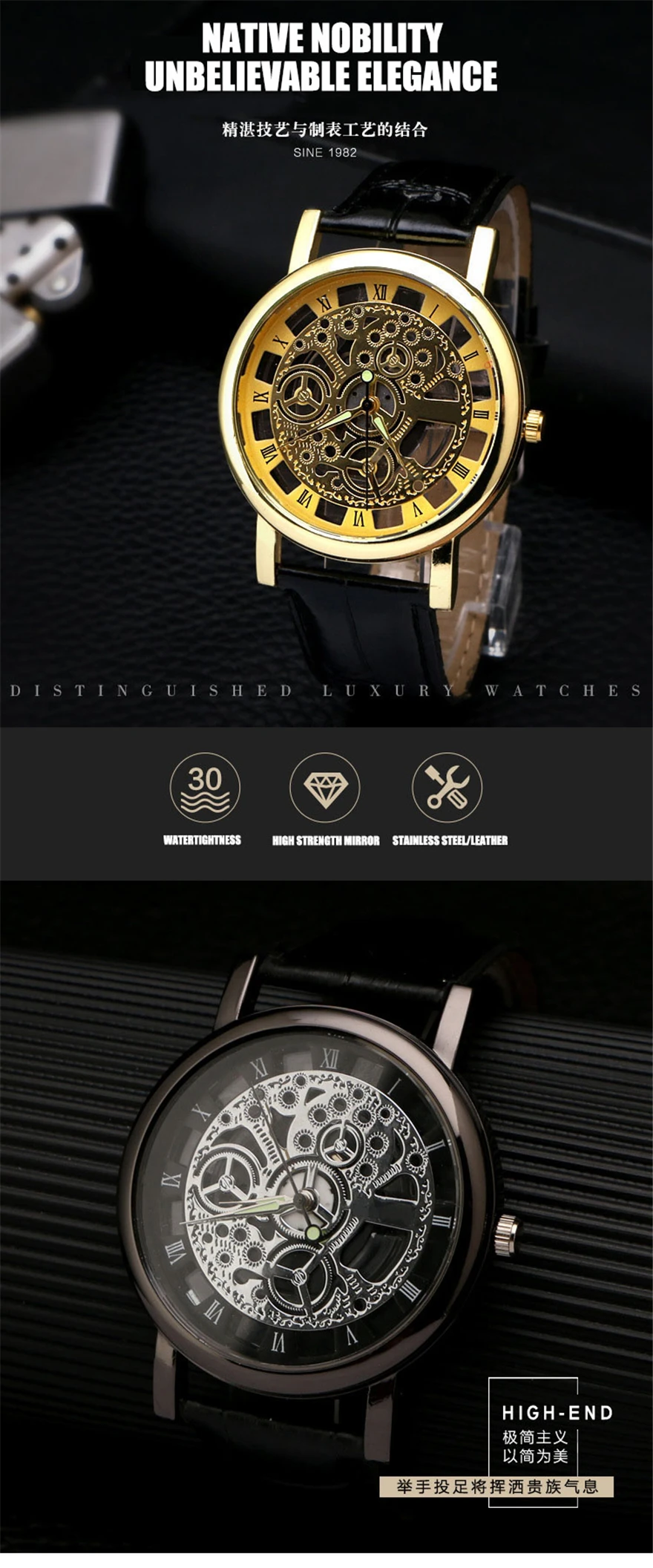 Деловые мужские часы, Роскошные полые мужские часы, кожаные мужские часы, имитирующие механические наручные часы, кварцевые мужские часы, мужские часы
