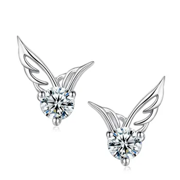 

Wholesale Jewelry Earrings Wing Pattern Earrings Sterling Silver Stud Jewelry Wholesale Zircon Earrings with box