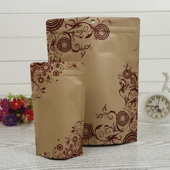 

Brown stand up kraft paper aluminium foil Ziplock bag with printing, Reclosable craft aluminizing zipper pouches lin4503