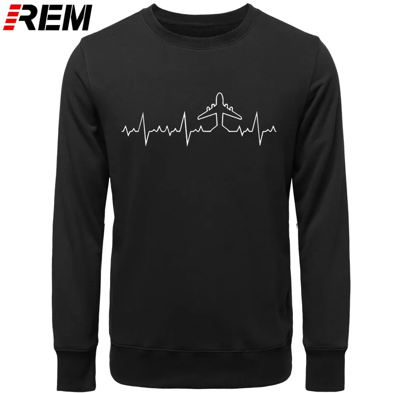 REM Heartbeat Пилот самолета забавные мужские толстовки с принтом длинный рукав хлопок Пилот самолета мужская одежда рубашки, толстовки, свитшоты - Цвет: BLACK WHITE