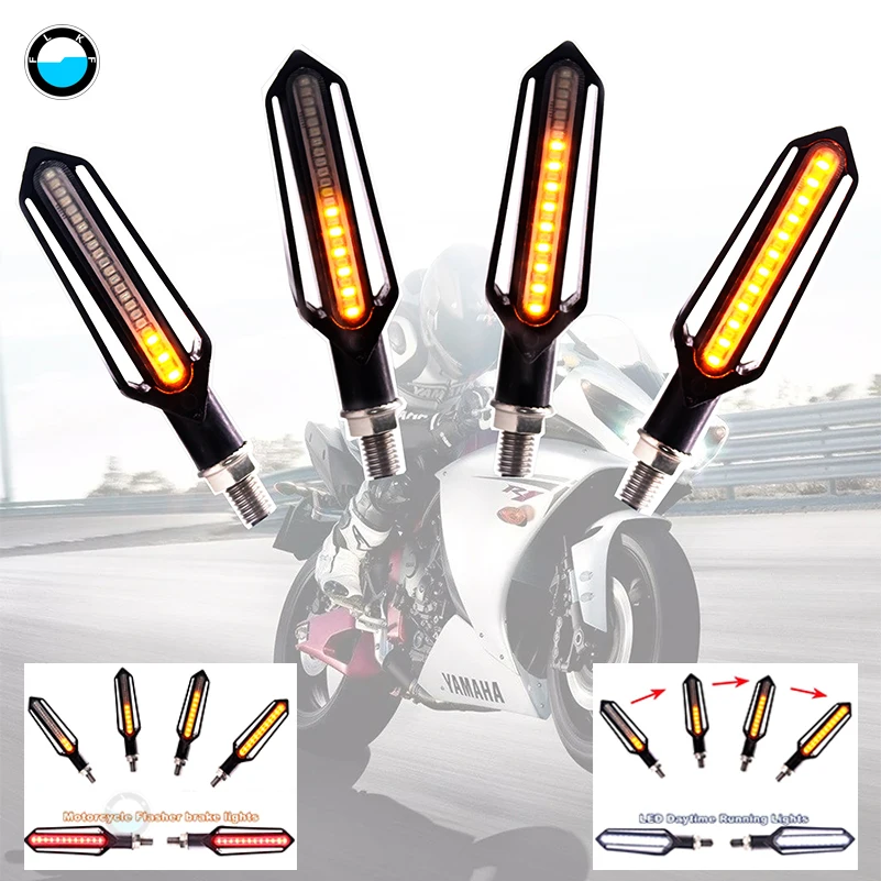 4pcs Three use Flowing Water lighting LED motorcycle turn signal red brake font b lamp b