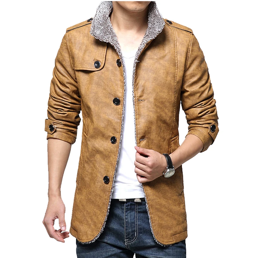 Mountainskin/зимние мужские кожаные куртки 7XL 8XL длинные пальто с воротником стойкой