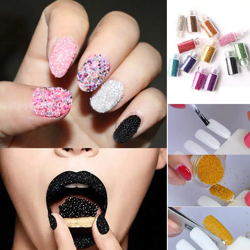 12pcs 3D Nail Art Decoration Mini Bottles Caviar Glitter Glass Manicure Beads Balls Decoration Manicure Tool Shellhard