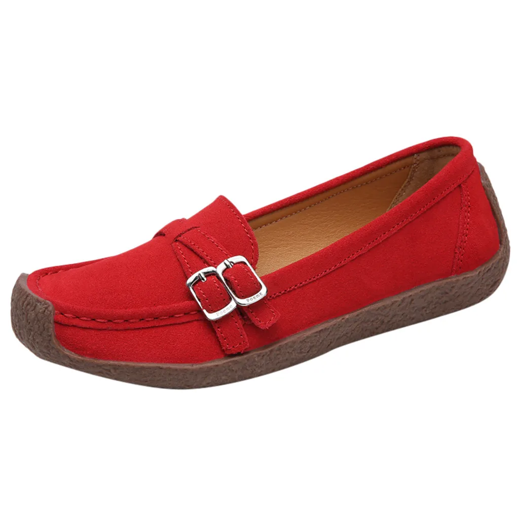 

CHAMSGEND Casual suede Square head flat bottom foot single shoes female peas shoes lightweight breathable fashion walking shoes