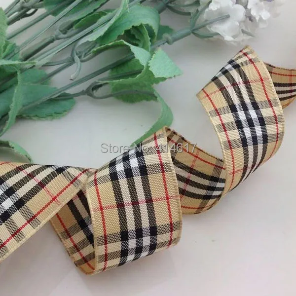 Upick 1 25mm Coffee font b Tartan b font Plaid Ribbon Bows Appliques Sewing Crafts 10Y