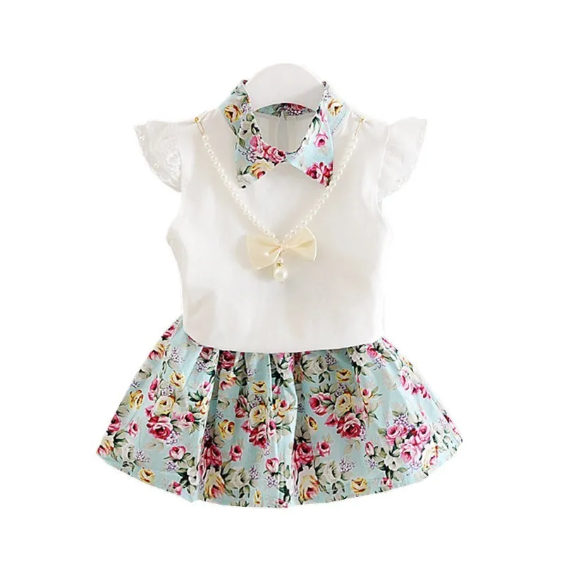 

2019 New Summer Children Necklace Clothing Sets Girl T-shirt Skirt 2Pcs/Sets Fashion Baby Floral Suits Infant Casual Outfit
