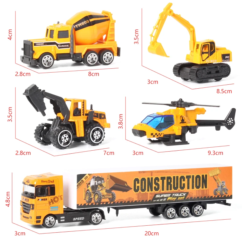12 в 1 Инженерная модель мини автомобиля из сплава игрушки 1:64 вертолет грузовик